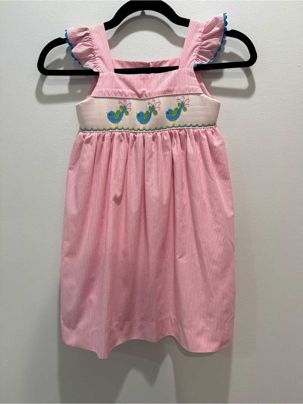 Sage & Lilly Pink Stripe Smocked Bird Dress Girls 4T Boutique Flutter Sleeve
